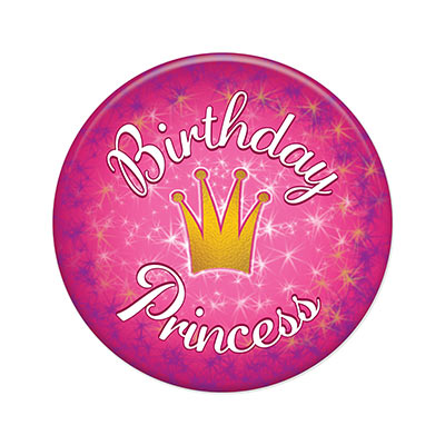 Birthday Princess Button (Pack of 6) Birthday Princess Button, birthday princess, button, party favor, birthday, wholesale, inexpensive, bulk