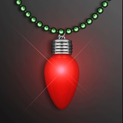 Green beads with a red bulb that lights up.
