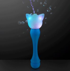 Blue Handled Blinking Cat Bubble Wand for a party favor
