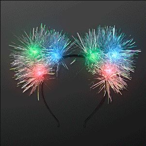 Multi color Blinking Tinsel Fluffy Cat Ears Headband