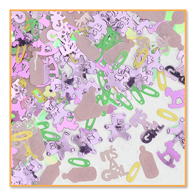 Its A Girl Confetti with bottles, teddy bears, safety pins and rocking horse cutouts