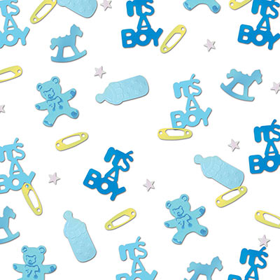 Its A Boy Confetti with teddy bears, safety pins, bottles, and stars 