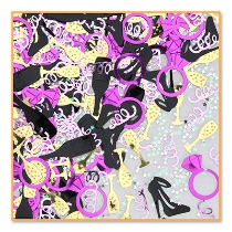 Bachelorette Party Metallic Confetti with stars, wine glasses, rings, and streamers