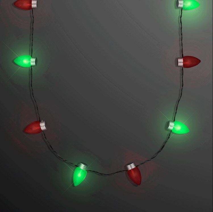 Necklace with red and green bulbs that lights up.