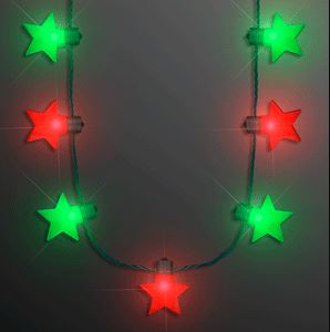Necklace with green and red light up stars. 