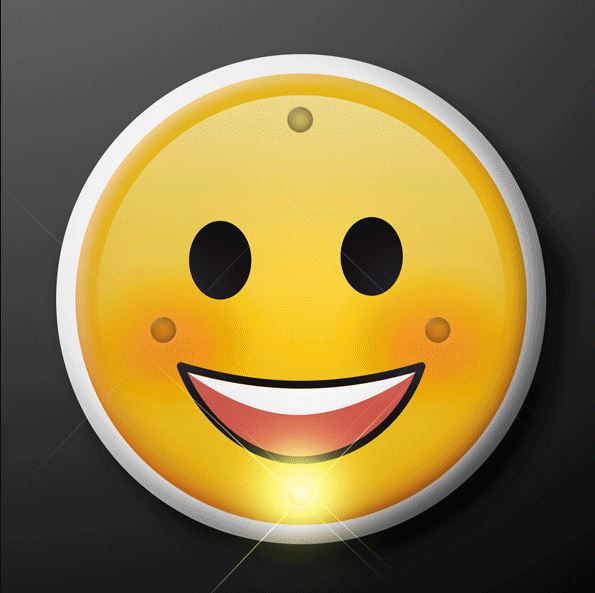Classic smile emoji pin that lights up with LED lights. 