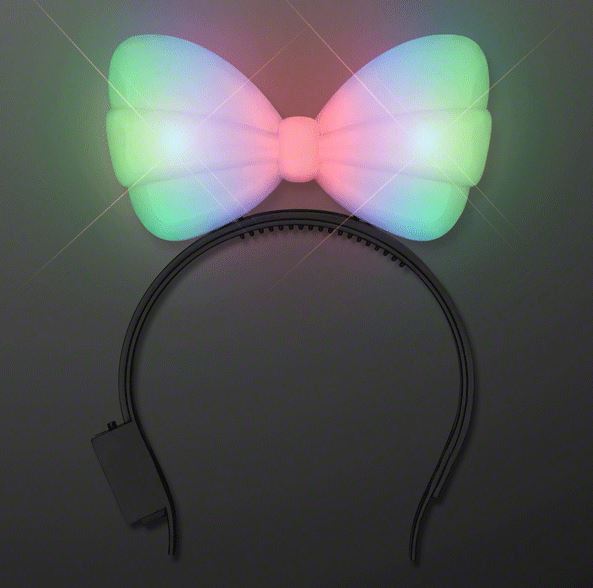 Color Change Light Up Bow Headband. This color changing bow headband is a great accessory for glow in the dark parties.