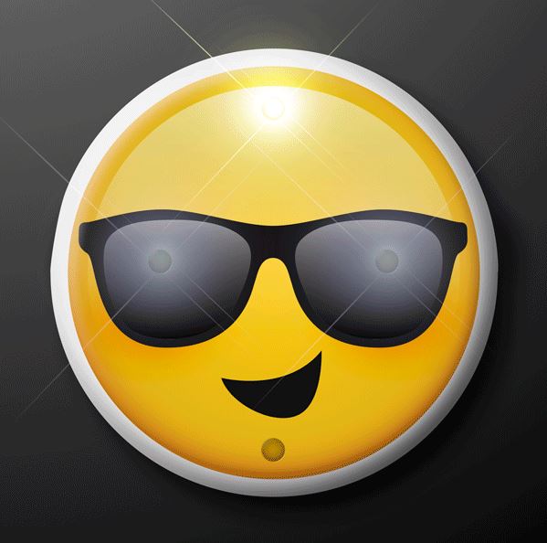 Cool dude with sunglasses emoji pin that lights up with LED lights. 