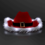 Cowboy hat with red velour, white faux material and a band to replicate Santa's belt.