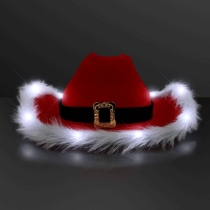 Cowboy hat with red velour, white faux material and a band to replicate Santa's belt.