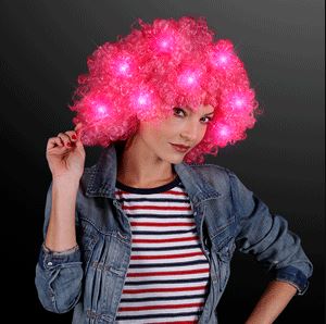 Curly Clown Wig with Pink Flashing LEDs. This Curly Clown Wig is perfect for outdoor glow in the dark parties.