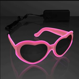 EL Wire Glowing Pink Heart Sunglasses perfect for Valentine's Day