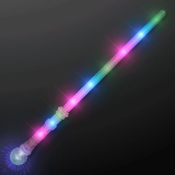 Staff space swords that lights up with LED lights of blue, green and pink.