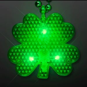 Flashing LED Shamrock Charm. This Flashing Shamrock Charm is the perfect addition to any St. Patricks Day outfit.