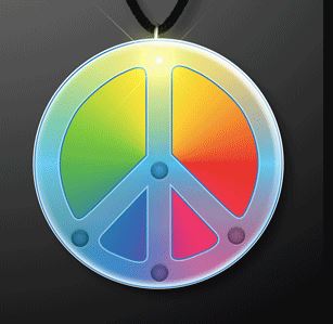 Flashing Rainbow Peace Sign Blinkies on Lanyards. These Flashing Rainbow Peace Sign Lanyards are perfect for that throw back Thursday 70s Outfit.
