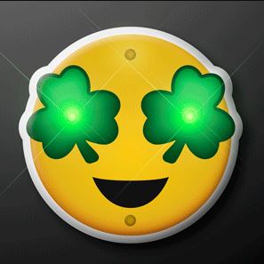 Irish shamrock eye emoji pin that lights up with LED lights. 