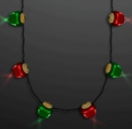 Red and Green Jingle Bells Blinking Christmas Necklace with black lanyard 