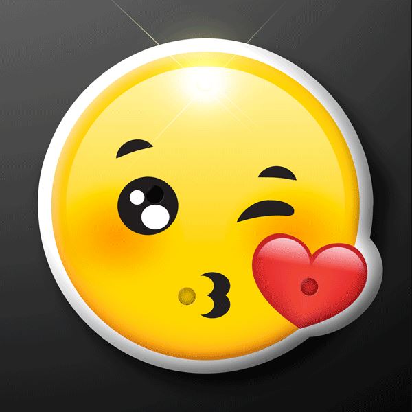 Kissy face emoji pin that lights up with LED lights. 