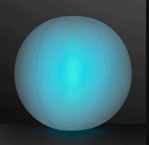 Jumbo inflatable deco ball that lights up blue with LED lights. 