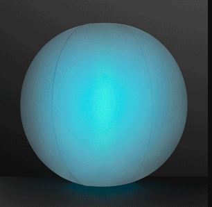 Jumbo inflatable deco ball that lights up blue with LED lights. 