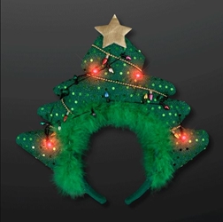 Sparking Christmas tree headband with LED lights. 