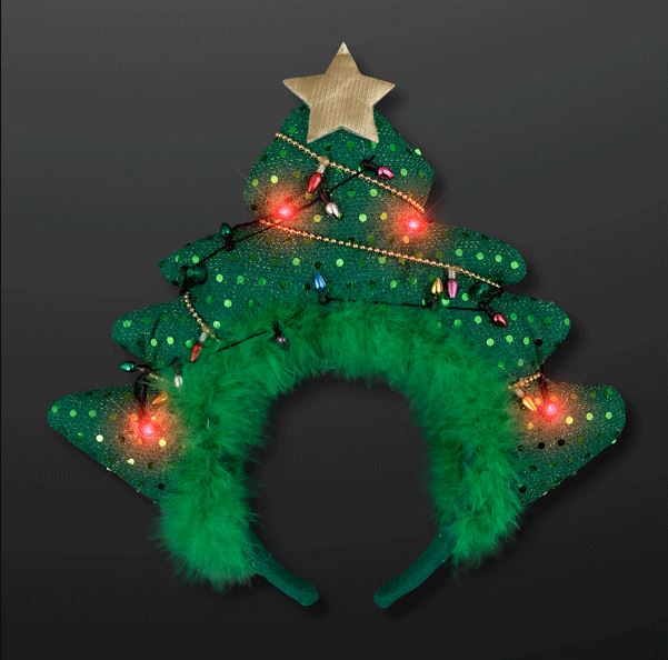 Sparking Christmas tree headband with LED lights. 