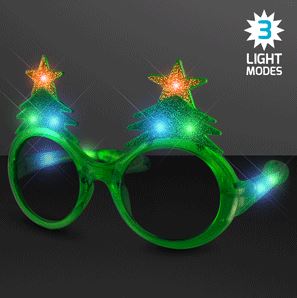 Light Up Christmas Tree Novelty Sunglasses w/ Three Light Modes. These Christmas Tree Light Up Sunglasses will add just the flare you need for your Holiday party outfit.