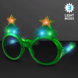 Light Up Christmas Tree Novelty Sunglasses w/ Three Light Modes. These Christmas Tree Light Up Sunglasses will add just the flare you need for your Holiday party outfit.