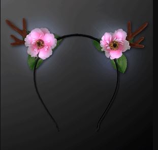 LED Light Up Deer Antler with flowers Headband for Halloween 