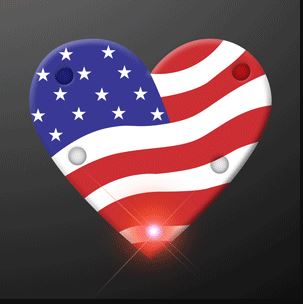 Light Up Heart of America Flashing LED Pins (Pack of 12) LED Light up Flashing Heart Of America Pin, Flashing Heart Of America Pin, 4th Of July, LED Flashing Pins, Light up Pins
