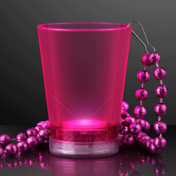 Light Up Pink Shot Glass Bead Necklaces. This Light Up Shot Glass Necklace will add fun colors to drinking.