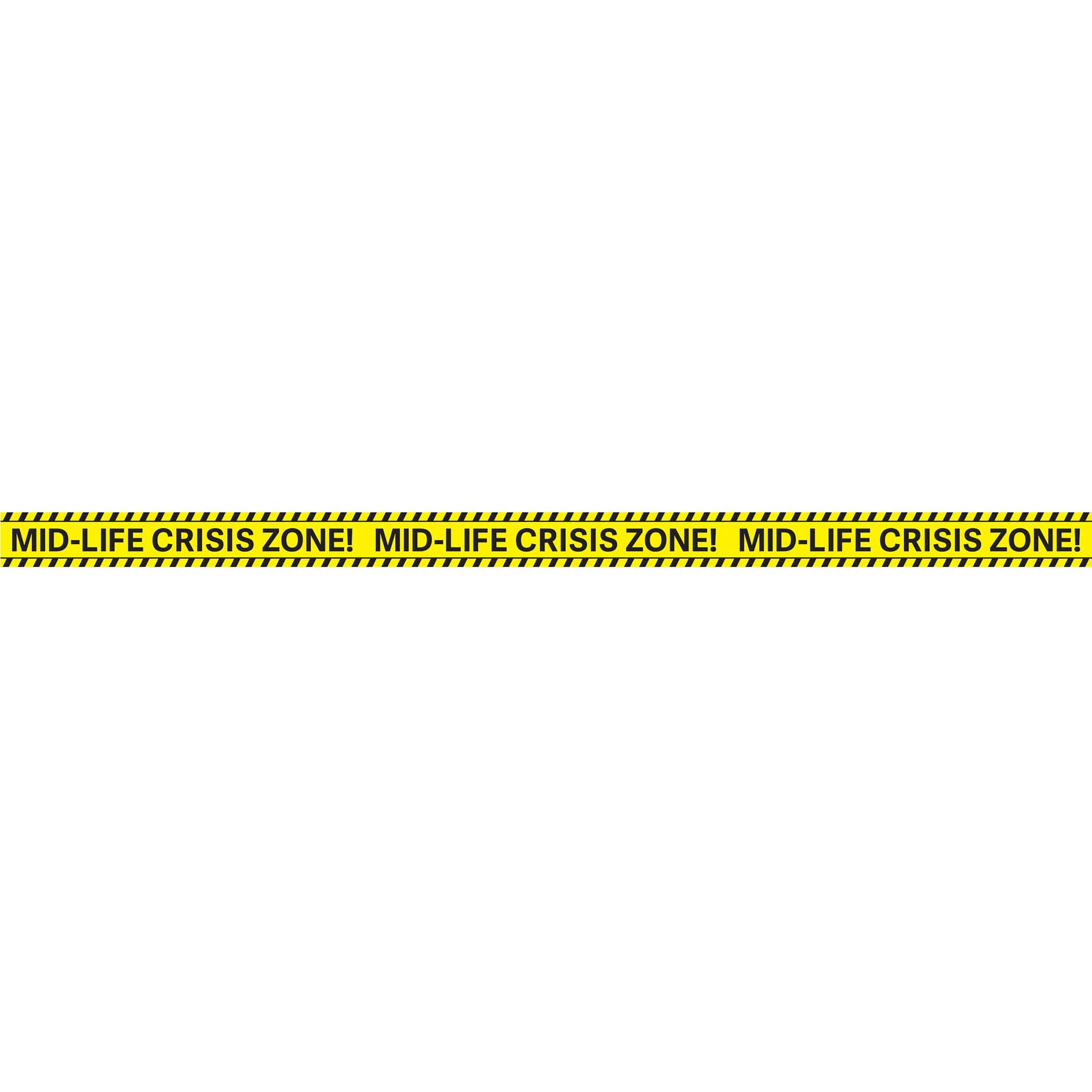 Mid-Life Crisis Zone! Party Tape (Pack of 12) mid life crisis zone party tape, over the hill party decorations, birthday caution tape, milestone birthday supplies, 40th birthday decorations, 50th birthday decorations, 60th birthday party supplies, novelty party tape, warning zone tape, yellow caution party tape, over the hill birthday decor, party decoration tape, bulk birthday decorations, party express