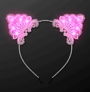 Pink LED White Lace Cat Headband can be for a Halloween costume 