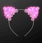 Pink LED White Lace Cat Headband can be for a Halloween costume 