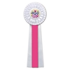 White and Pink Bride To Be Deluxe Rosette with fancy colorful lettering, hearts and designs 