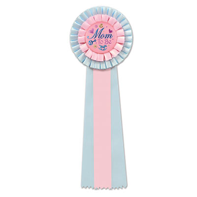 Pink/Blue Mom To Be Deluxe Rosette with fancy metallic lettering and designs 