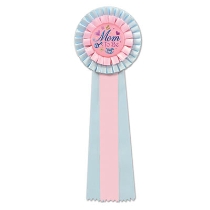 Pink/Blue Mom To Be Deluxe Rosette with fancy metallic lettering and designs 