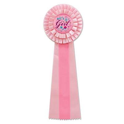 Light and dark pink It's A Girl Deluxe Rosette with fancy metallic lettering and designs 