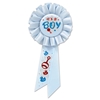 Its A Boy Light blue Rosette with red and dark blue metallic lettering and baby image designs 