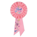 Mom To Be Pink Rosette with fancy lettering and heart/swirl designs 