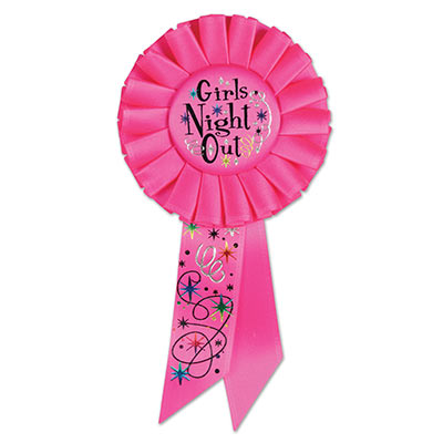 Girls Night Out Bright Pink Rosette with fancy bold lettering and multi colors of designs 