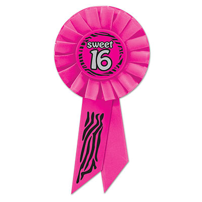 Sweet 16 Bright pink Rosette with black zebra print designs 