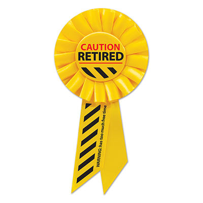Caution Retired Yellow Rosette with bold red and black lettering