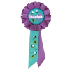 Grandma To Be Purple and Teal Rosette with white bold lettering and bee/butterfly designs 