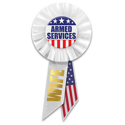 Armed Services Wife Rosette (Pack of 6) Armed Services Wife Rosette, armed services, wife, rosette, party favor, patriotic, july 4th, wholesale, inexpensive, bulk