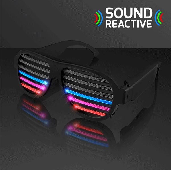 Rechargeable LED rave glasses with assorted colors. 