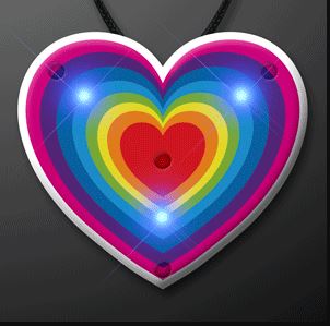 Retro Rainbow Heart Blinking Necklace with black lanyard 