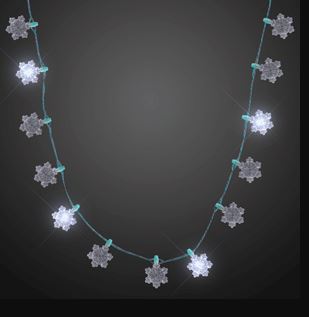 Snowflakes String Lights Necklace. These light up snowflake necklaces are the perfect addition for that holiday party outfit.