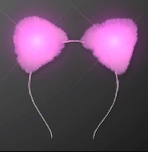 LED Soft Pink Light Up Cat Ears Headbands for Halloween 