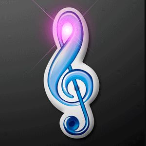 Treble clef pin printed in blue that flashes for added flare. 